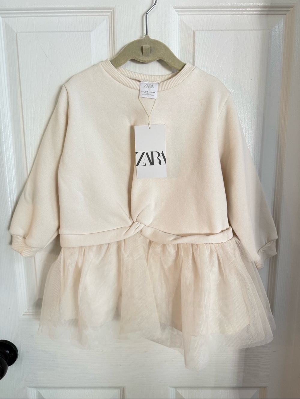 Zara Ivory Knot-Front Sweatshirt with Tulle Skirt for Kids